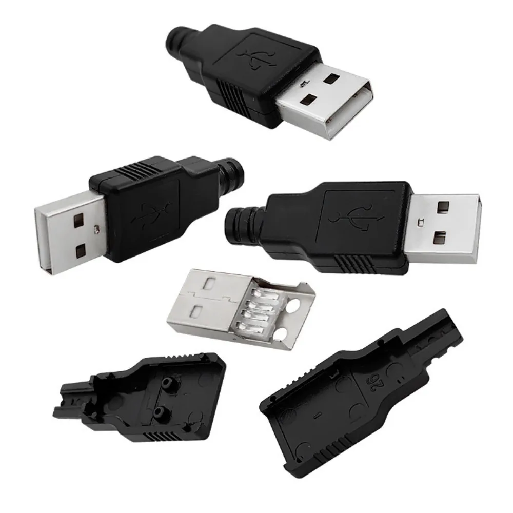 Conector de enchufe USB tipo A con cubierta, plástico negro, 4 pines, macho, con funda, DIY