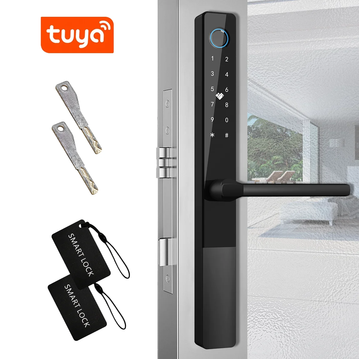 

Slim Smart Fingerprint Door Lock Unlock with Password APP Keypad Key Fingerprint Digital Wifi Lock for Sliding Patio Glass Door