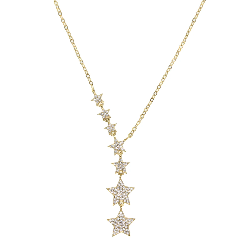 micro pave cz stars link chain Y lariat necklace for women fashion