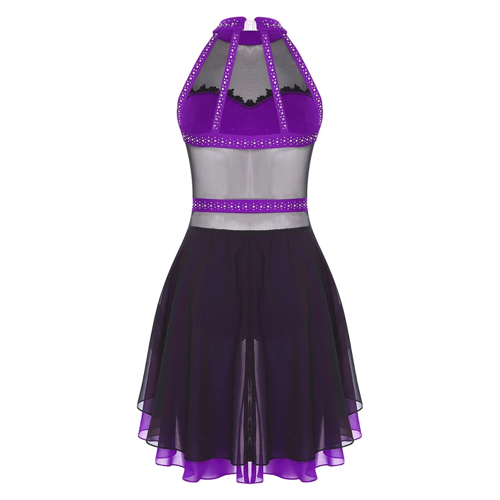 Mulheres ginástica artística ballet jérsei collant figura patinação no gelo vestidos traje brilhante strass malha contornado bodysuit