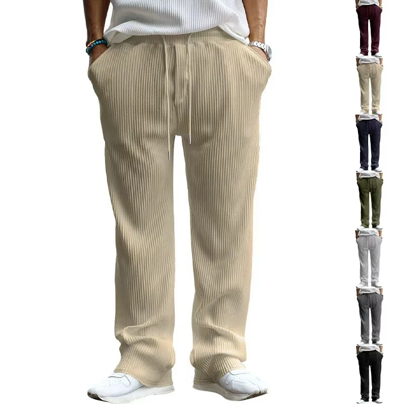 

Loose Straight Leg Men's Casual Pants Wide Leg Trousers Vertical Stripes mid Waist Spring Autumn Season Unisex Straight Fit