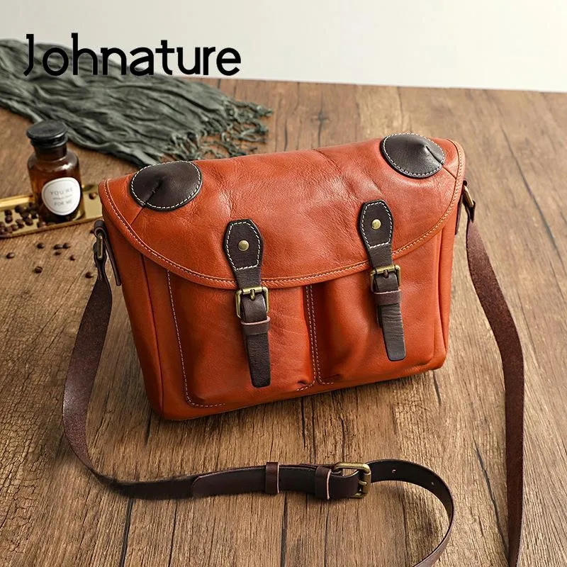

Johnature Simple Handmade Genuine Leather Women's Bag 2025 New Casual Natural Cowhide Shoulder Bags Large Capacity Messenger Bag