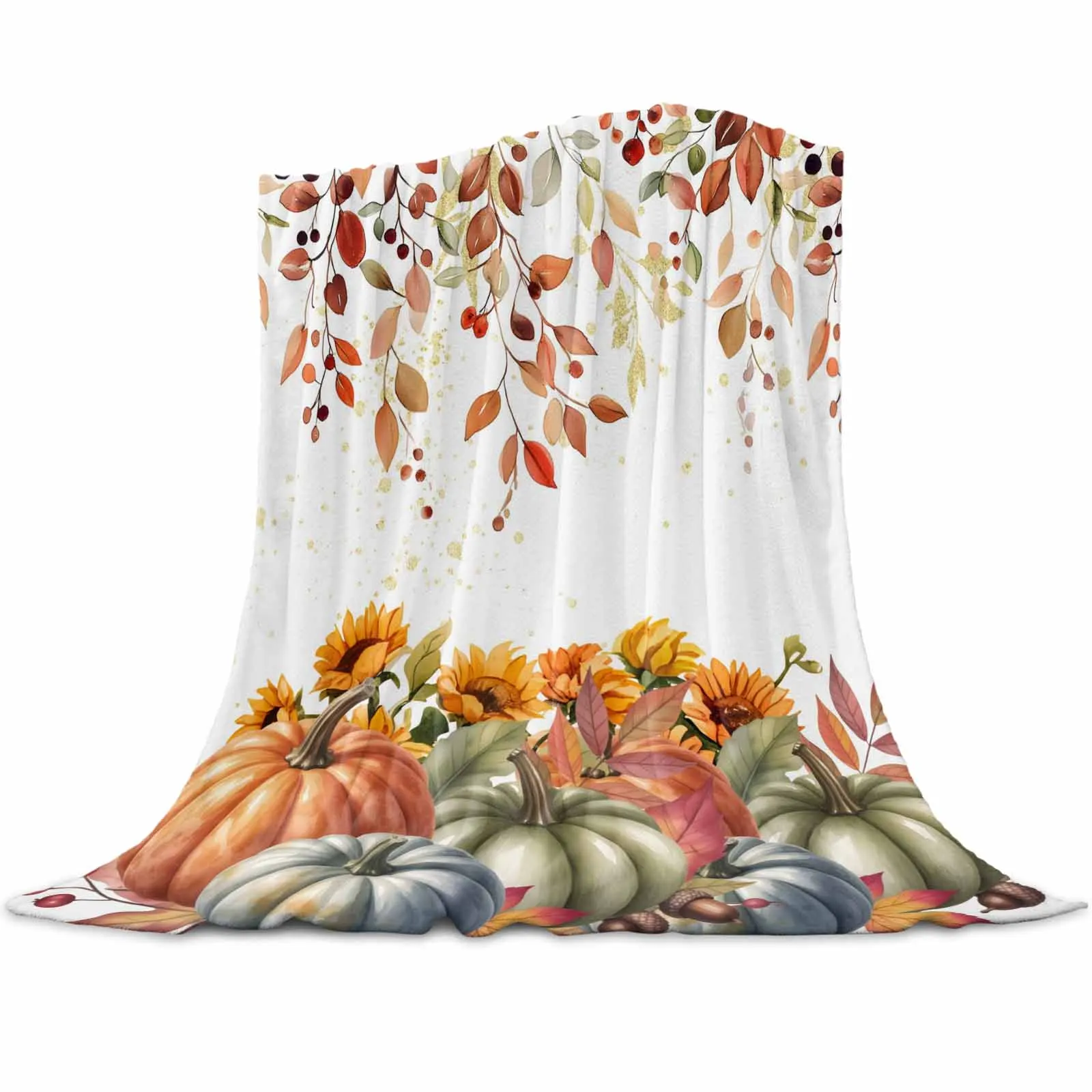 

Thanksgiving Vintage Pumpkin Foliage Throws Blankets for Sofa Bed Winter Soft Plush Warm Family Friends Holiday Gifts