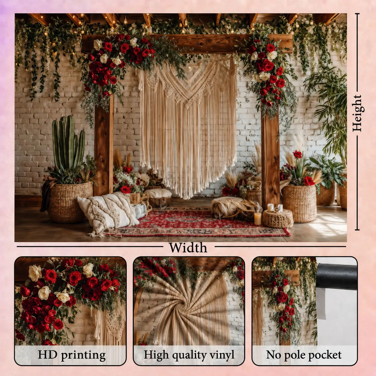 Boho Wedding Party Photography Backdrop Art Portrait Photo Background Outdoor Garden  Floral Photography Studio Prop Banner