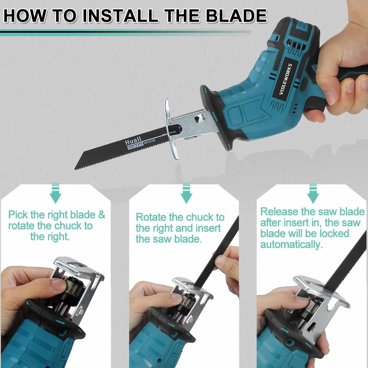 18V Portable Cordless Electric Saw Reciprocating Saw No Battery with 4PC Blades Metal Wood Cutting Tool for Makita 18V Battery