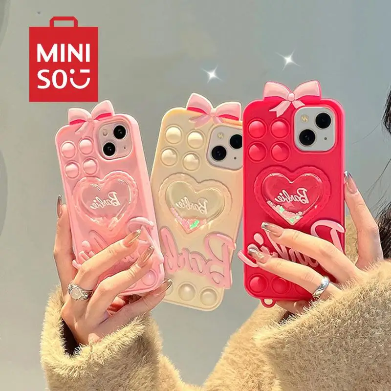 

Kawaii Miniso Phone Case Anime Cute Barbie Cartoon Love Bow Silica Gel Shockproof Fall Prevention Soft Shell Gifts for Girls