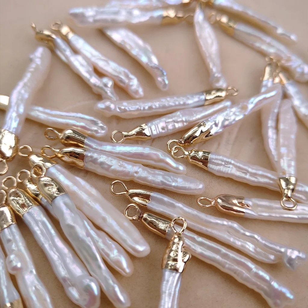 Natural freshwater pearl top gilded edge single hanging long toothpick irregular shaped pearl DIY jewelry accessories