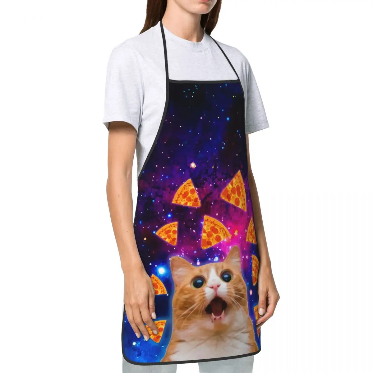 Funny Funny Pizza Cat Bib Apron Men Women Unisex Kitchen Chef Kitten Lover Tablier Cuisine for Cooking Baking Gardening