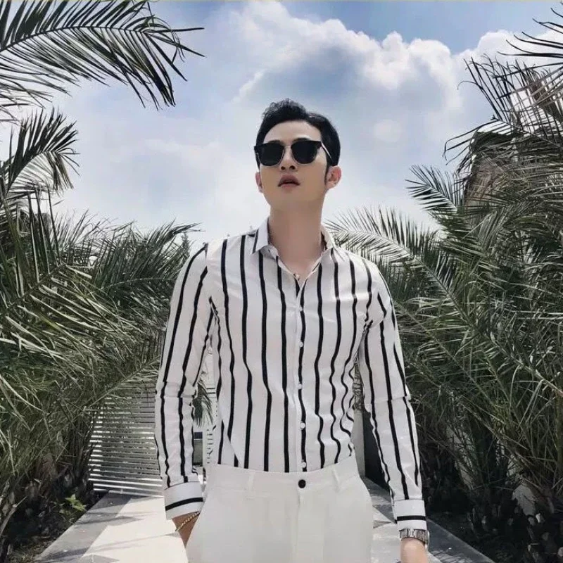 

Man Shirt Long Sleeve Striped Business Shirts For Men Summer Xxl With Sleeves Hipster High Quality Luxury Asia Designer I Luxury