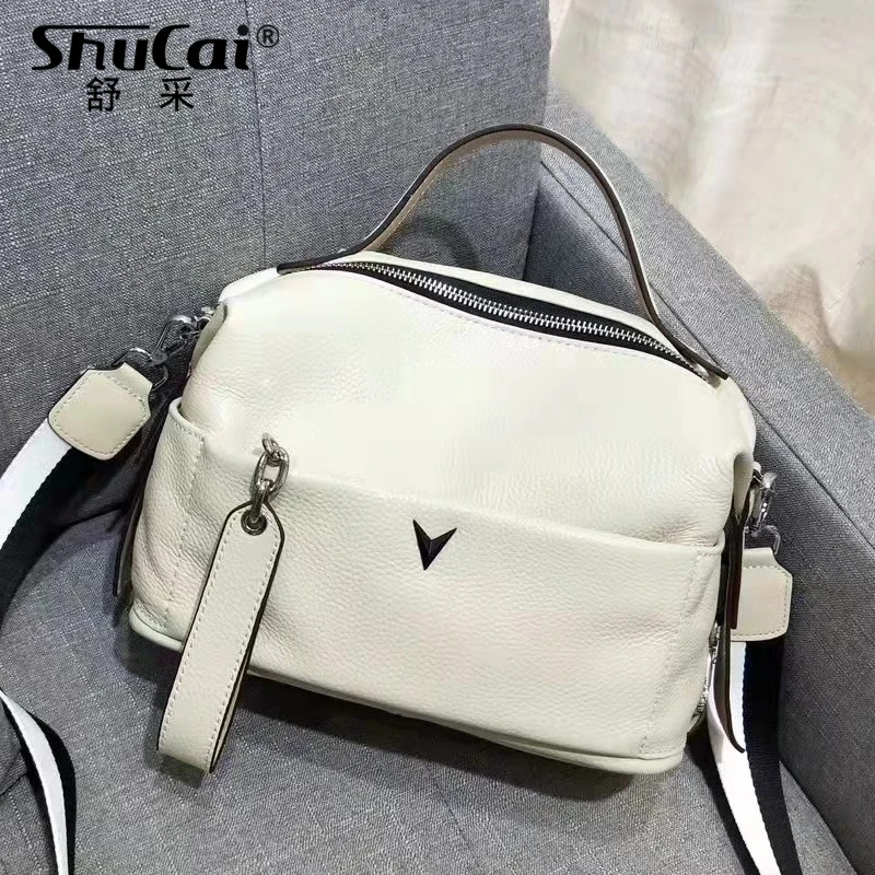 Genuine Leather Fashion Women Messenger Bag Small Handbag British Boston Casual Tote Lady Shoulder Bags New