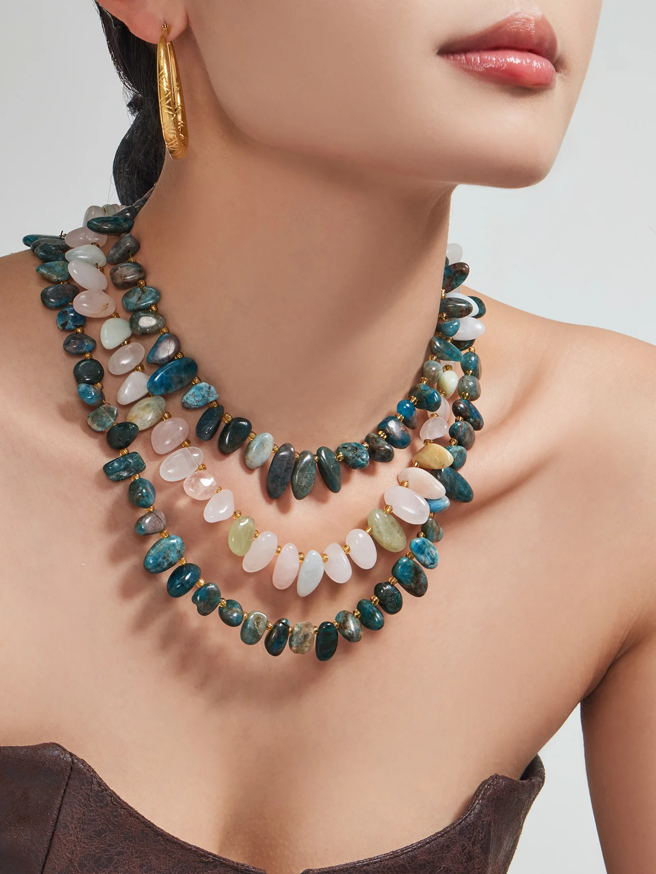 Mehrfarbige Unregelmäßige Naturstein-Perlenkette Damen-Halsketten Edelstahl-Charm-Choker Bankett-Schmuck Großhandel – Detail 6