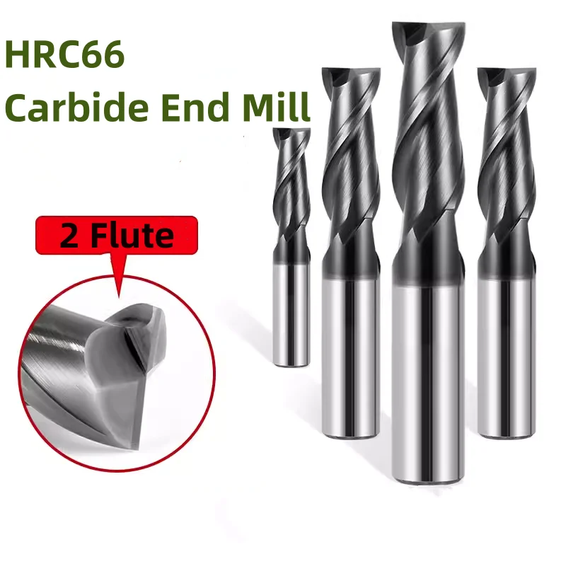 HRC66 2 Flute Flat End Mill 1 3 4 5 6 8 10 12 14 16 18 20m Tungsten Carbide Keyway Milling Cutter CNC Machining Tool Router Bits