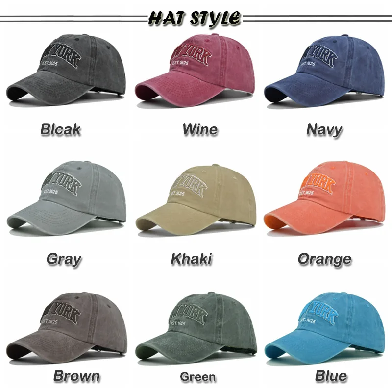 

Spring And Autumn Men's And Women's Washed Cotton NEW YORK Embroidered Baseball Cap Golf Truck Duckbill Cap Camp Beach Sun Hat
