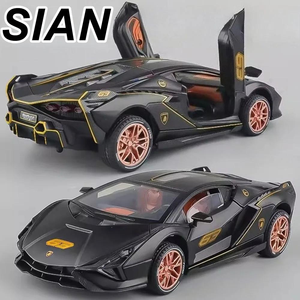 

1:24 Lambor Sian Revuelto Sports Car Alloy Diecast Model Toy Rear Wheel Suspension Sound Light Pull Back Vehice for Friends Gift