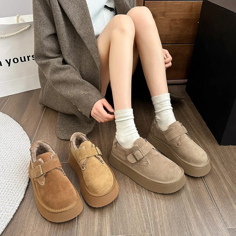 Autumn and winter women's one foot stirrup padded warm full package shoes new thick bottom heightening shoes women slippers