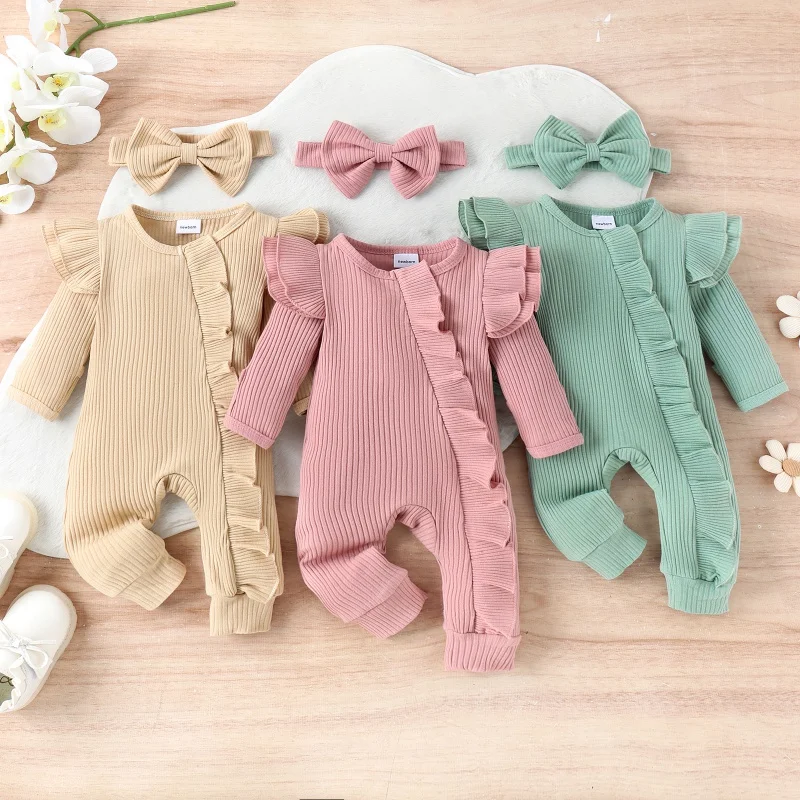 

0-6M Baby Girl Clothes Long-sleeve New Born Costume for Babies Infant Clothes Romper+ Headband Toddler Clothing