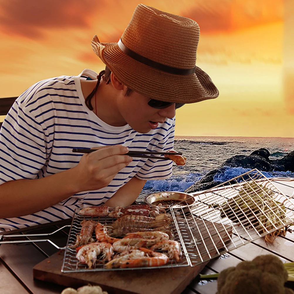 

1pc Stainless Steel Bbq Grill Basket Heavy Duty Fish Shrimp Cooking Mesh For Camping Picnic Barbecue Party Outdoor Grill