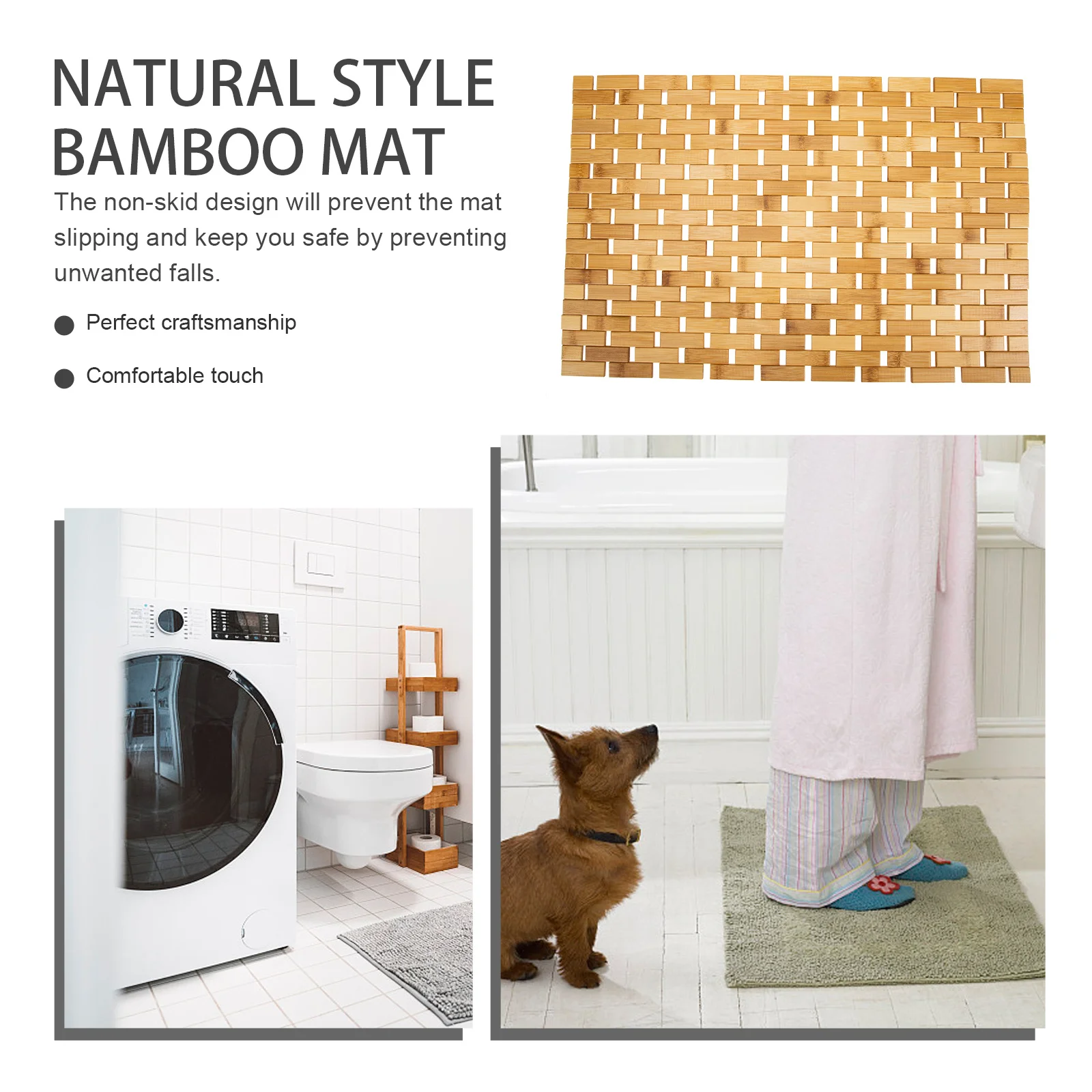 

Bamboo Bathroom Mat Block Woven Design Non-Slip Floor Cushion For Home Living Room Bedroom Entrance Dormitory