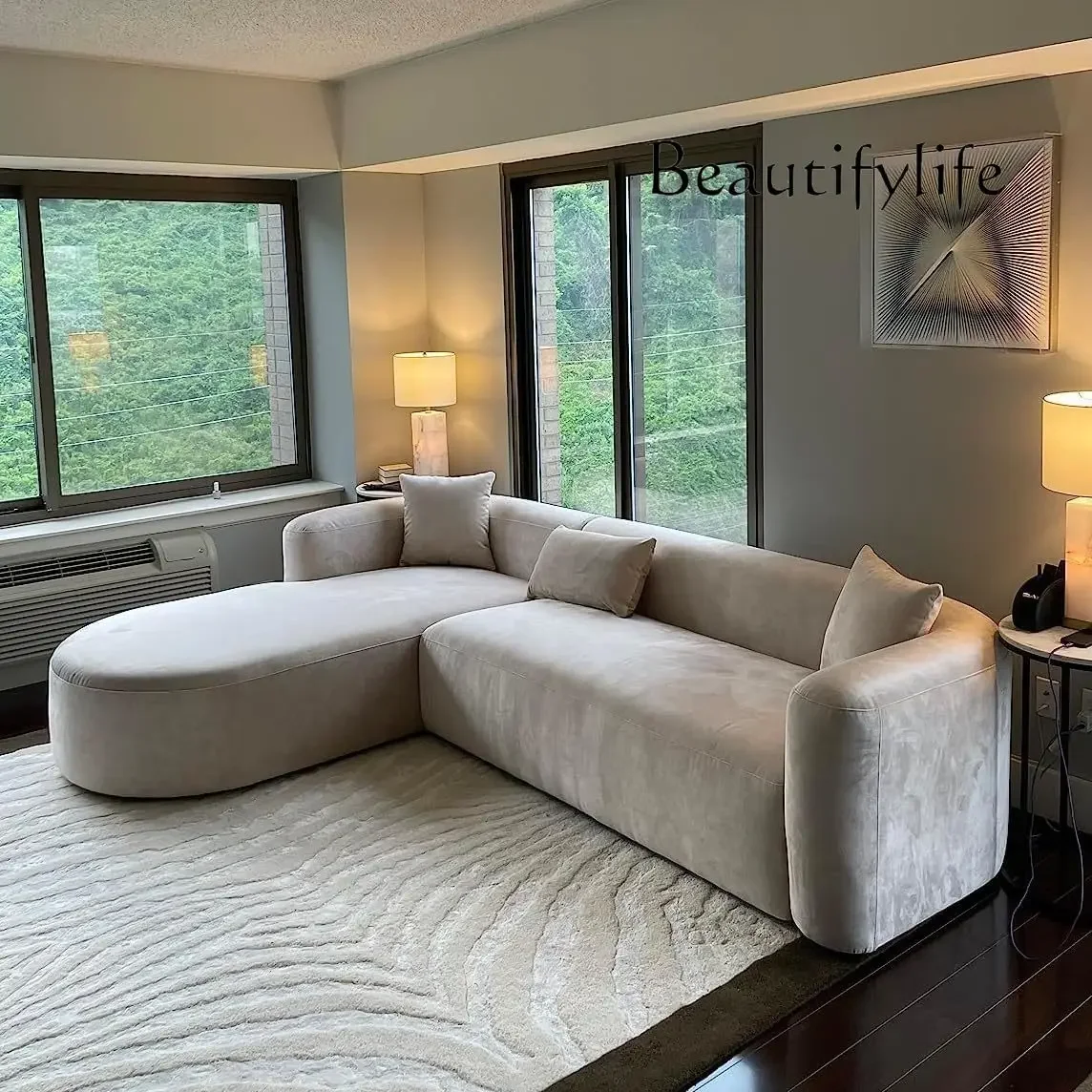 M Modern L Shaped Velvet Sofa With Chaise Minimalist Style Comfy Sectional Sofas Couch For Living Room Apartment 3 Seater Sofa