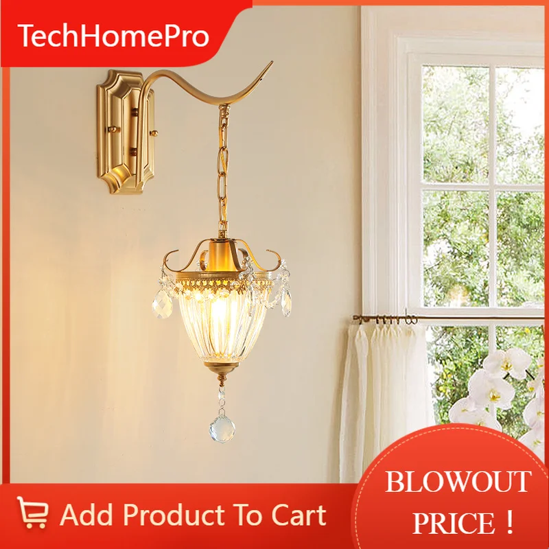 TechHPAmerican Creative Living Room Dining Table Wall Lamp Indoor Bedroom Study Aisle Crystal Glass