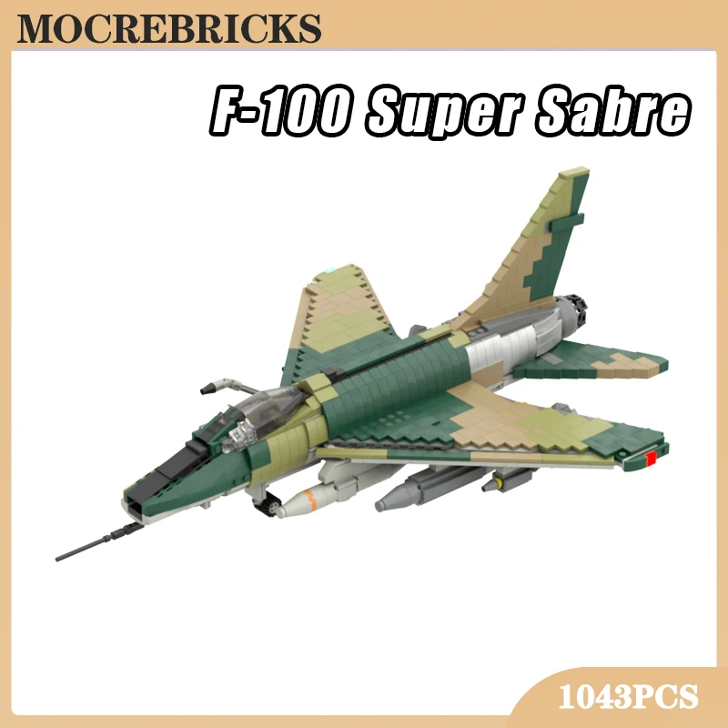 MOC Avion Militaire Série F-100 Super Sabre décennie s De Construction D'avion WW2 Fighter Modèle Briques Jouets Ensembles Enfants Cadeaux De Noël