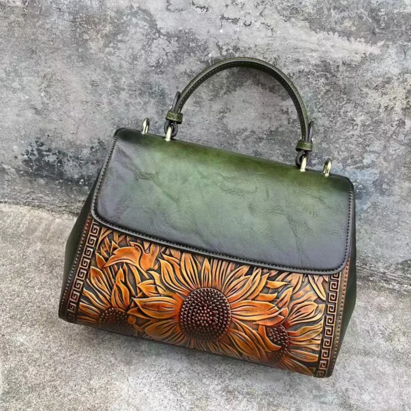 MOTAORA 2024 New Retro Leather Handbag Woman Luxury Designer Handbags Embossed Sunflower Women Shoulder Bags With Shoulder Strap