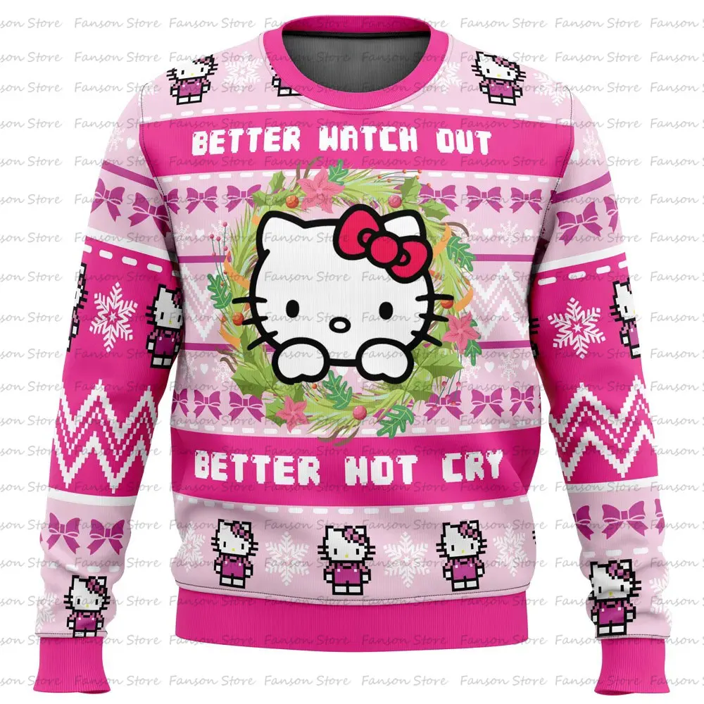 Sweat à capuche Hello Kitty Cartoon Anime pour hommes et femmes, pull de Noël, mode Y, nouveau, arrive en ville, 2025