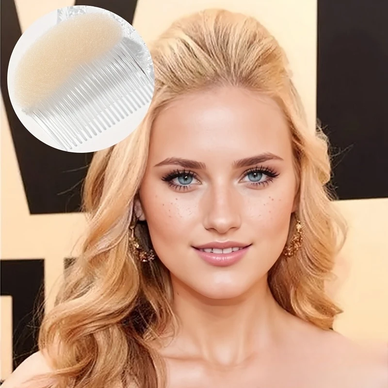An Invisible Fluffy Sponge Hair Clip with a Clip-On Design at the Top to Add Volume; a Plastic Hair Comb with a Fluffy Pad for Styling; Perfect for Updos, Bun Hairstyles, and Adding Volume; an Invisible Foam Pad