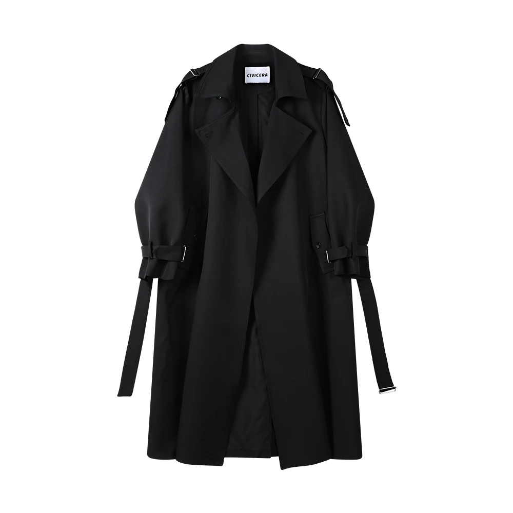 SuperAen Trench lungo con lacci in vita Cappotto lungo da donna in stile coreano autunnale per donna