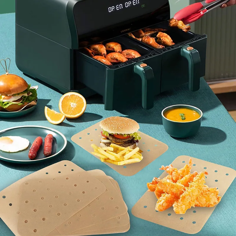 50/100 Pcs Air Fryer Paper Liners Non-Stick Perforated Baking Liners Oil Absorbing Parchment Paper Liner Air Fryer Liners Set