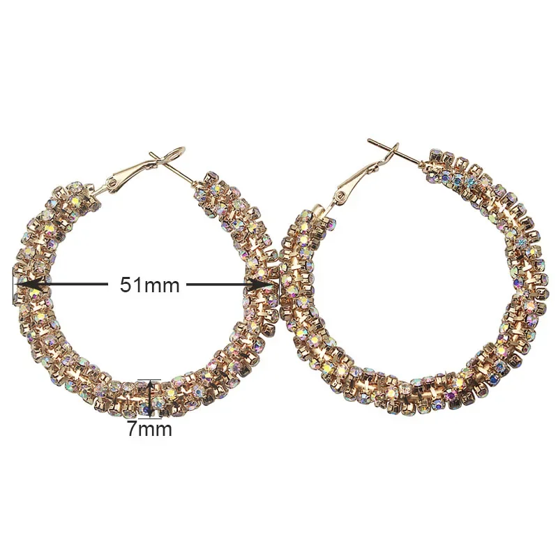 2017 Gold Color Flower Hoop Earrings for Woman Rhinestone Crystal Large Twisted Circle Earrings Fashion Jewelry E10009