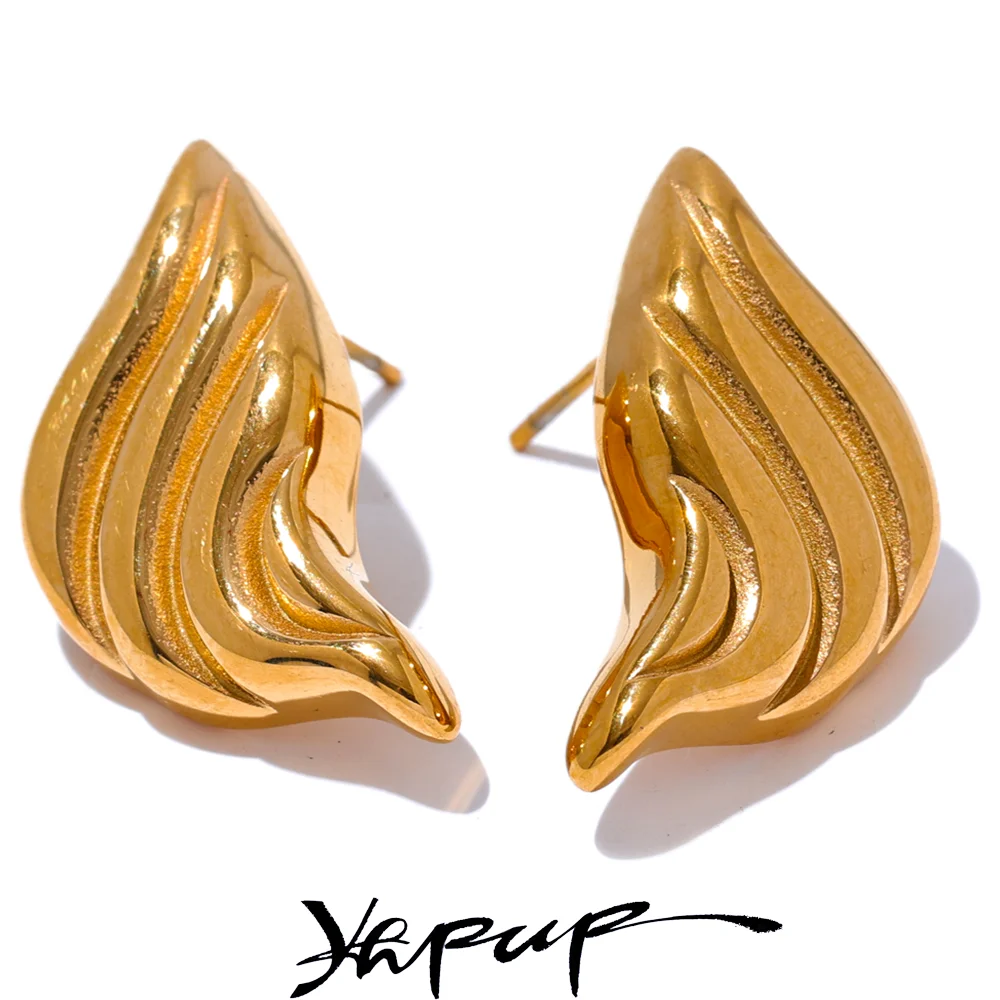 Yhpup 316l Stainless Steel Geometric Stripe Statement Stud Earrings Waterproof Texture Prevent Allergy Popular Daily Jewelry