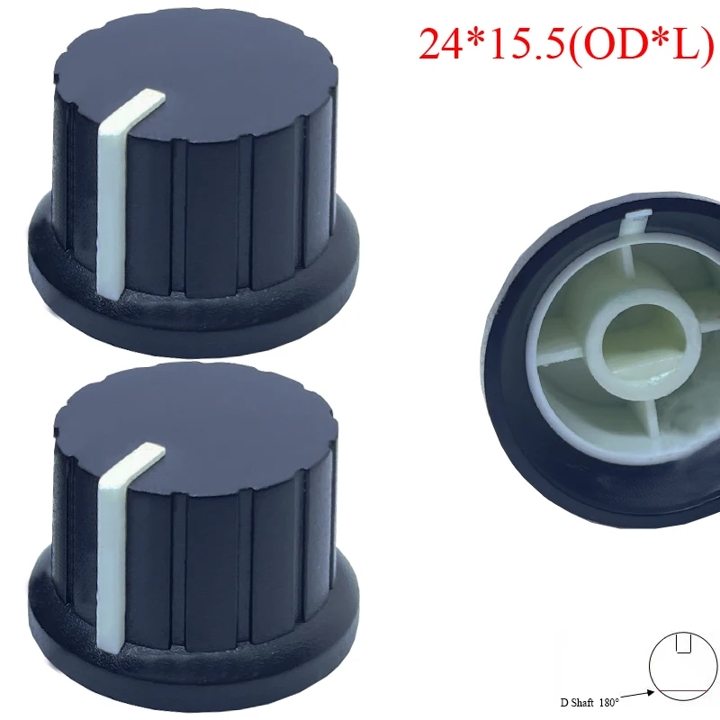 24*15mm 6mm D Shaft Diameter Insert White Black Plastic Radio Rotary 148 Potentiometer Volume Control Skirted Swirl Knob Cap