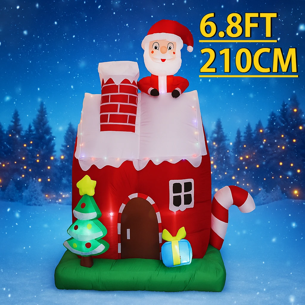 6.8FT Xmas Toy Inflatable Christmas House Decor Santa with LED Yard Decor Festive Home Ornament Xmas Gifts Supplies Decorations