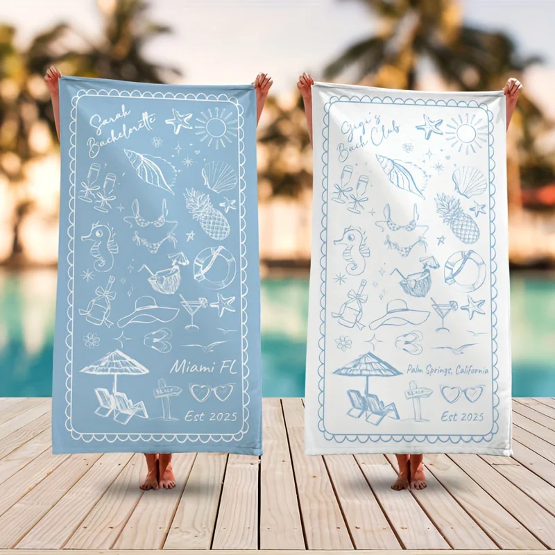 Personalized Beach Towel Custom Name/Logo Oversized Microfiber Towel Bachelorette Party Perfect Gift for Brides Bridal Showers