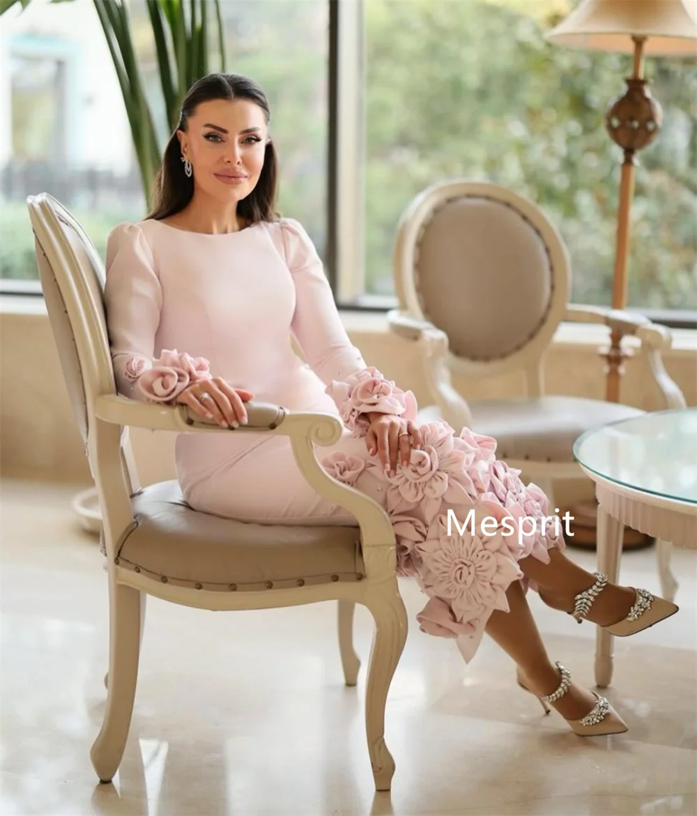 Customized Matching Jersey Pleat Handmade Flower Straight O-Neck Midi Bespoke Occasion Prom Dresses Pastrol