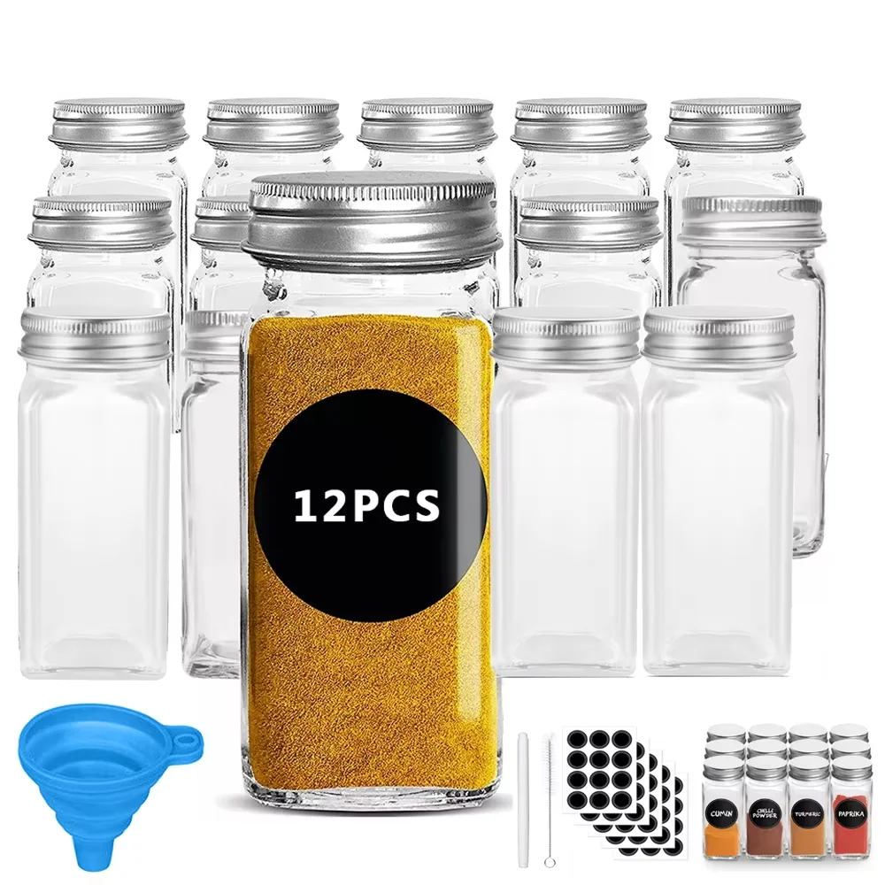 12 Piece 120ML Glass Spice Jar Set with Lids