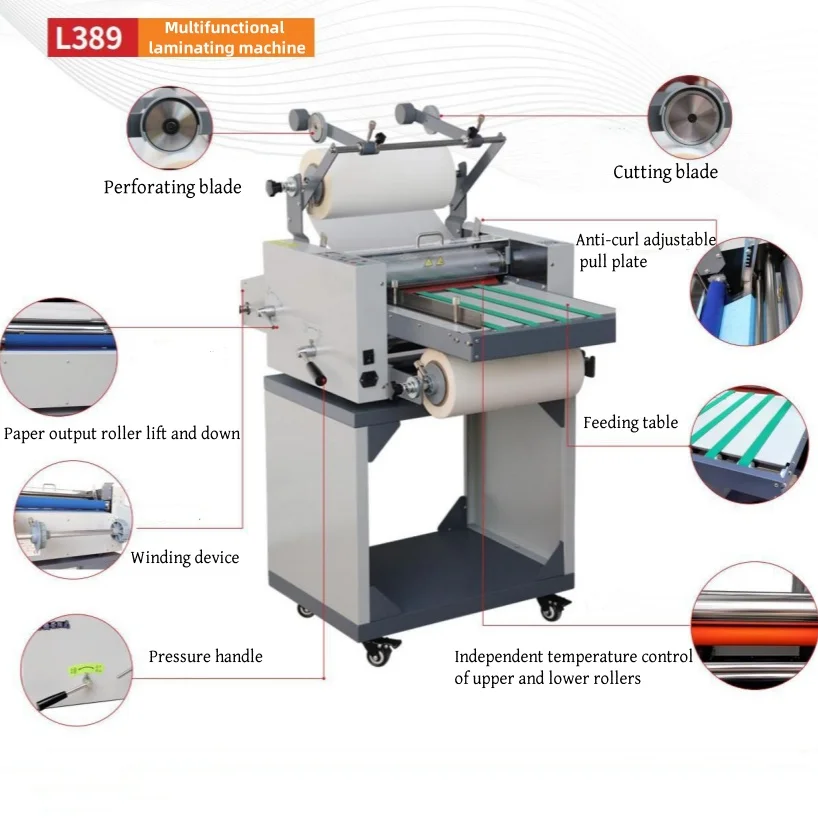 L389 Small Automatic Multifunctional Sticker Thermal Bopp Pvc Film Laminating Machine with Auto Wind Collection Function