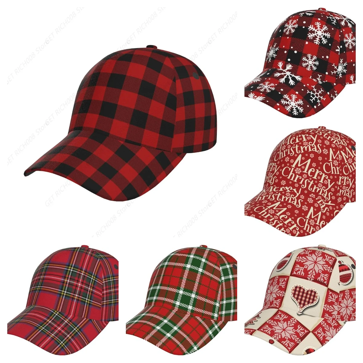 Red Black Buffalo Check Plaid Pattern Baseball Cap Adjustable Snapback Hats Athletic Golf Cap Unisex for Christmas Holiday