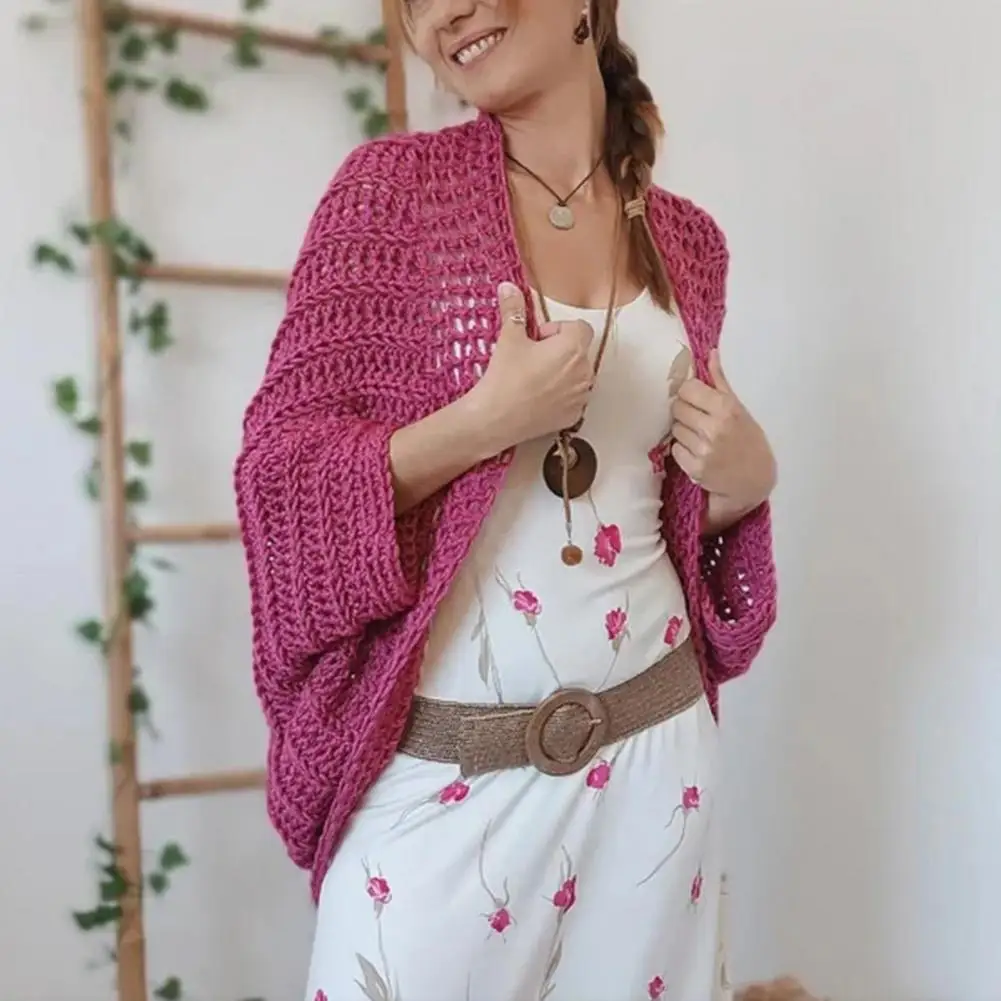 

Cardigan Sweater Bohemian Style Women's Knitting Cardigan with Batwing Sleeves Cable Wrap Design Solid Color Shawl Sweater for A