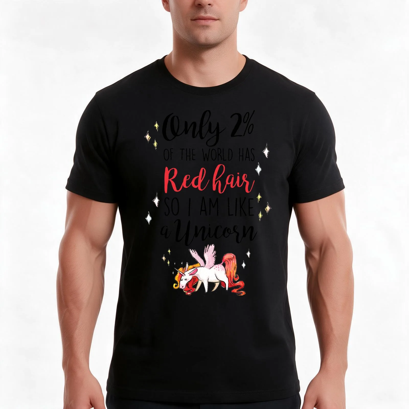 Red Head Unicorn T-Shirt, Summer Casual Cotton Tee, Oversized Streetwear Tops, Vintage Graphic Print, Loose Fit Short Sleeve