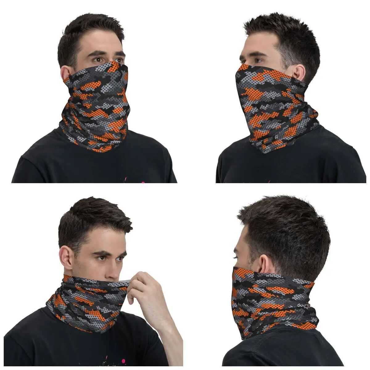 Orange Military Camouflage Bandana Neck Gaiter Printed Army Camo Balaclavas Wrap Scarf Multi-use Cycling Fishing Unisex Adult