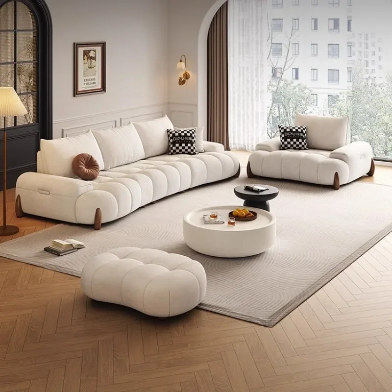 Cream cloth sofa living room modern function adjustable straight row cat scratching cloth sofa
