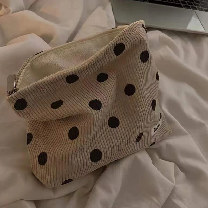 Bolsa de cosméticos de pana Retro para mujer, neceser de viaje, estuches de almacenamiento de belleza, organizador de maquillaje, bolso de mano, bolsa de lavado