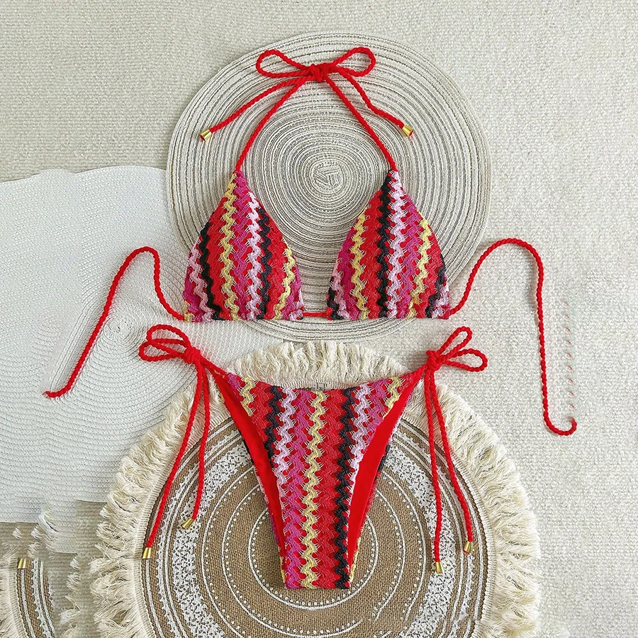 الفقرة برايا الكروشيه الرسن بيكيني 2025 محبوك بيكيني النساء ملابس السباحة مثير النساء ملابس السباحة البرازيلي Biquini ضمادة ثوب السباحة #2