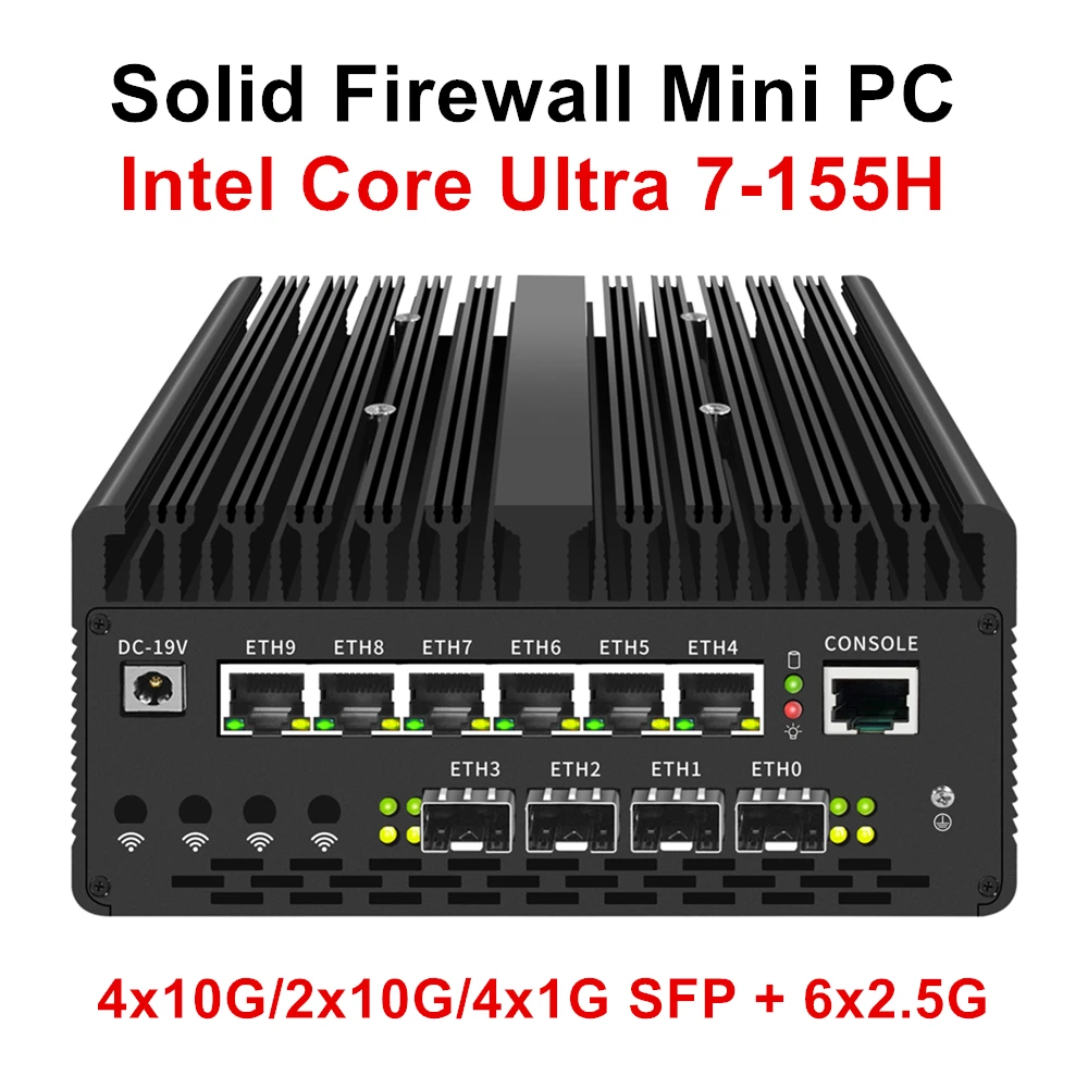 Mini PC Topton Solid Firewall de 14.ª Generación Ultra 7 155H 4x/2x 10G SFP 6*2.5G LAN Intel vPro Thunderbolt 4 2xNVMe Proxmox Servidor Doméstico