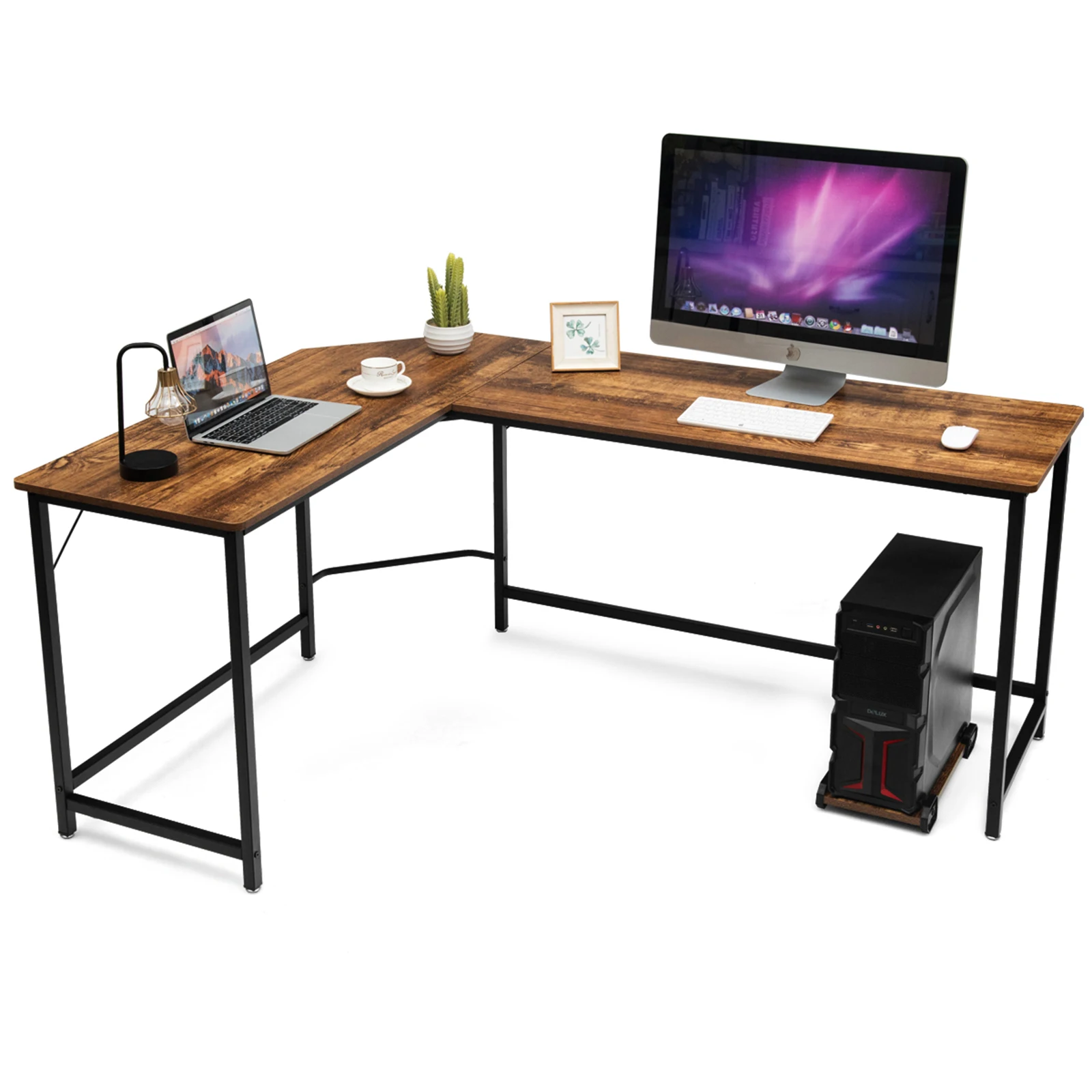 L-shape writing table, corner writing table, gaming computer table PC table computer writing table with CPU stand, office table corner table