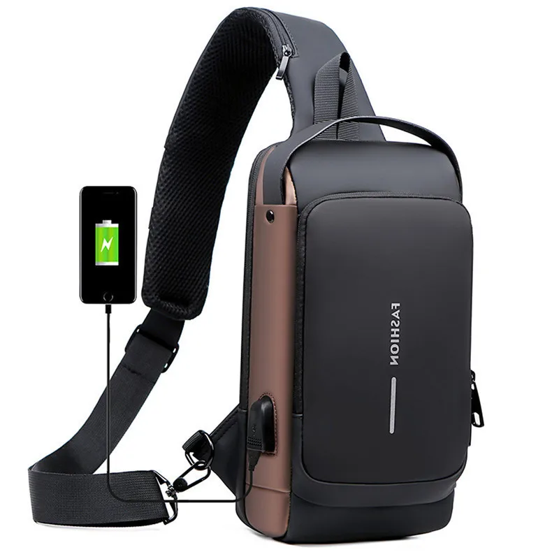 

Мужская водонепроницаемая USB-сумка-оксфорд через плечо, противоугонная сумка через плечо, многофункциональная короткая дорожная нагрудная сумка-мессенджер для мужчин