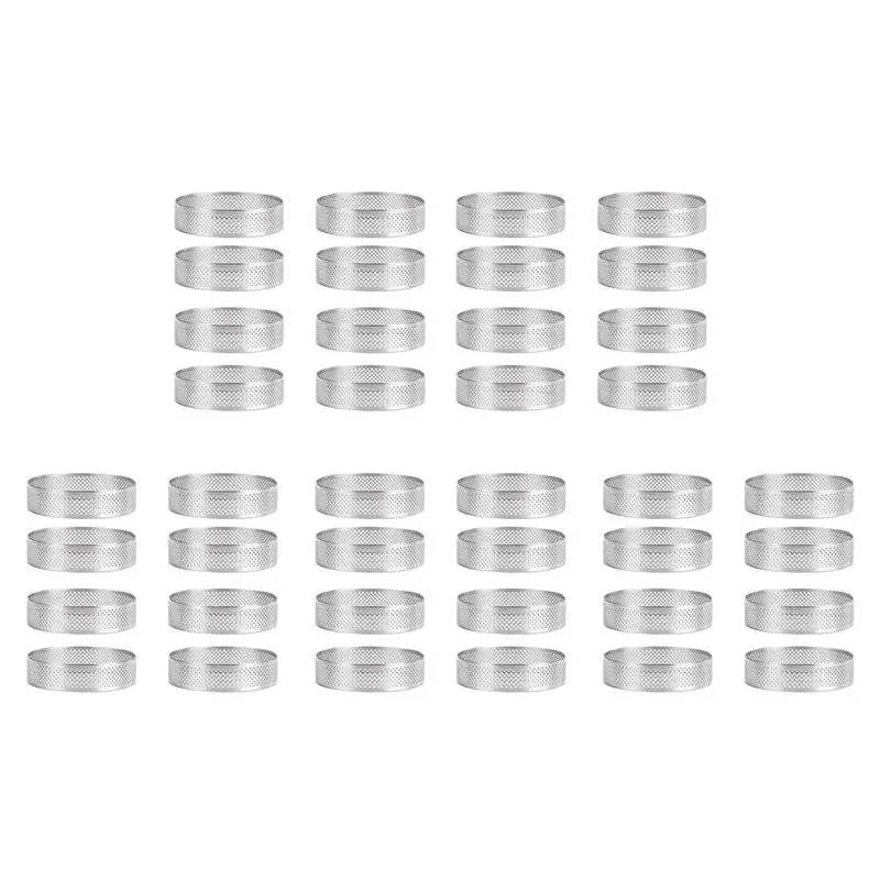 40Pcs Stainless Steel Tart Ring,Heat-Resistant Perforated Cake Mousse Ring Round Double Rolled Tart Ring Metal Mold 10Cm-A68E