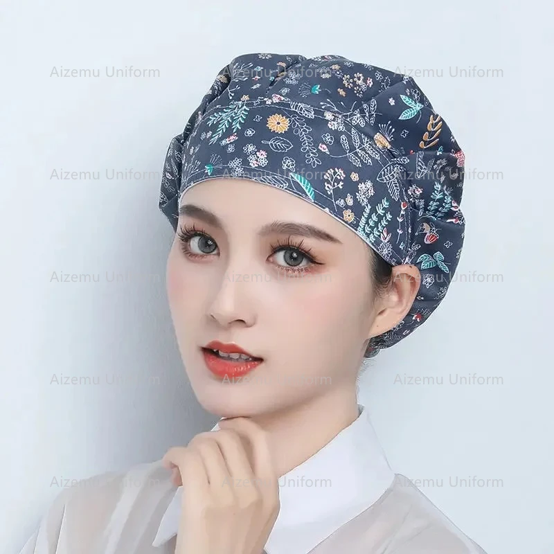 Kitchen Chef Cap Dust Scrubs Hat for Long Hair Women Animal Printing Pet Grooming Cap Spa Beauty Salon Working Hat accessories